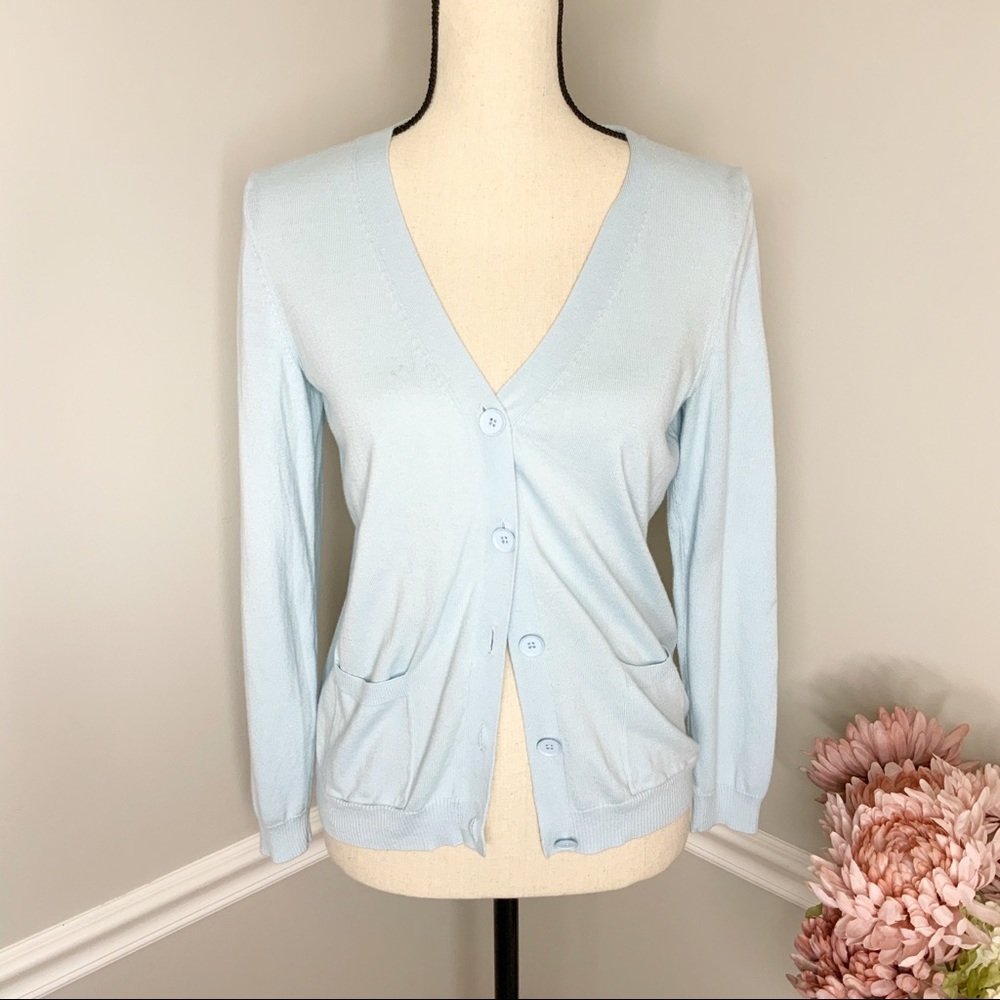 TALBOTS Petites Light Blue Button Cardigan